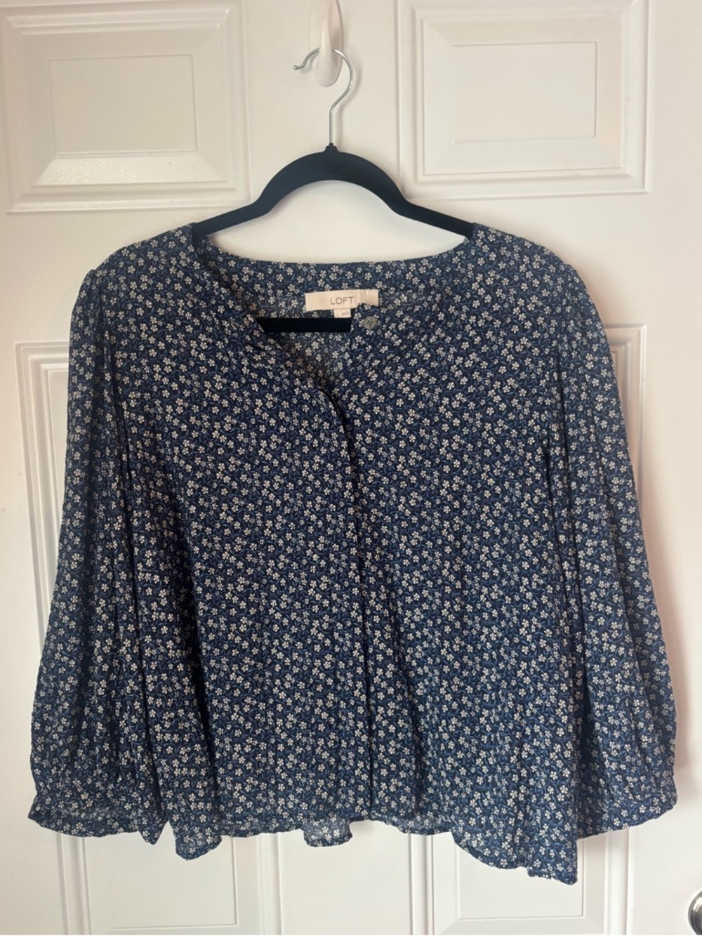 LOFT Navy Blue Floral Button-Front Blouse